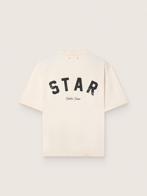 Star unisex cotton T-shirt in vintage white with black print on the back