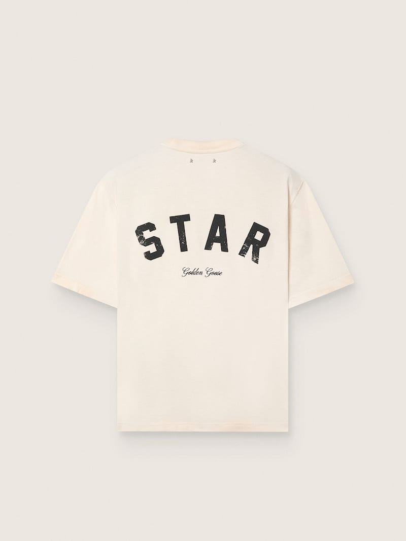 Golden Goose - T-shirt unisexe Star en coton blanc vintage avec imprim&eacute; noir dans le dos in 