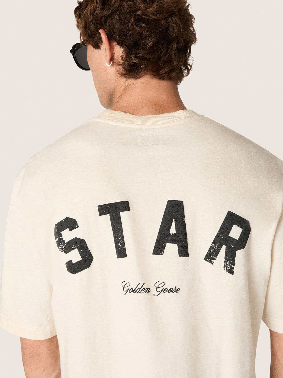 Golden Goose - Camiseta unisex Star de algodón blanco vintage con estampado negro en la espalda in 