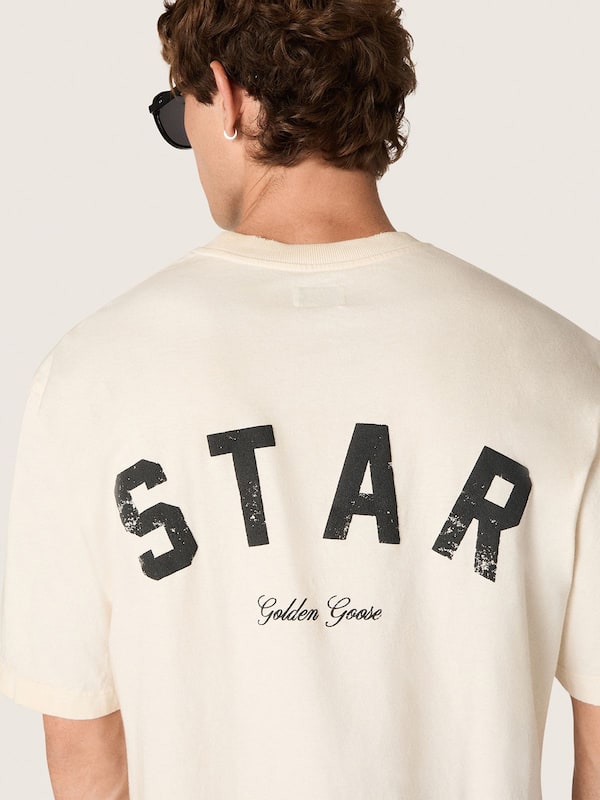 Golden Goose - Star unisex cotton T-shirt in vintage white with black print on the back in 