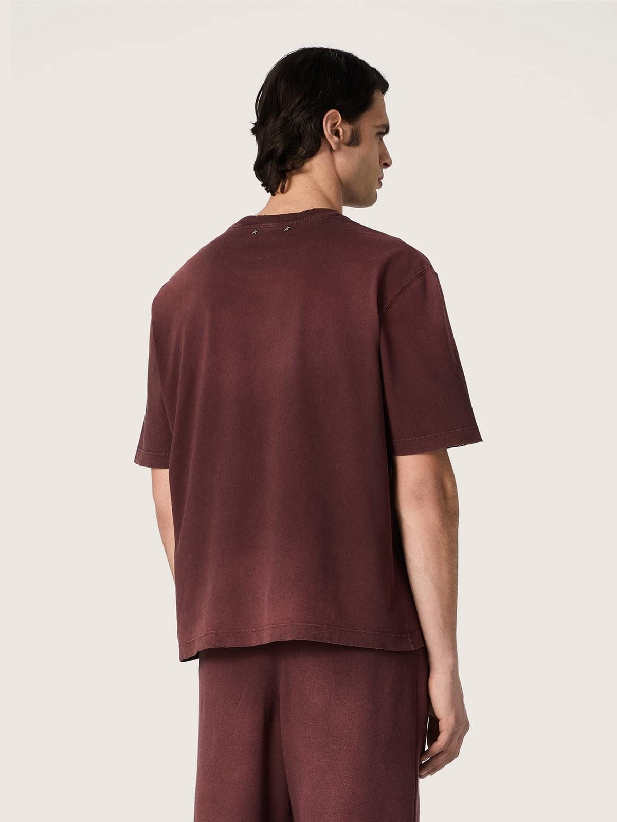 Golden Goose - Unisex-T-Shirt aus bordeauxfarbenem Baumwolljersey mit Logo in 
