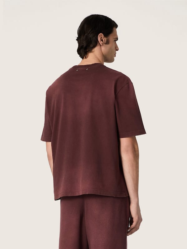 Golden Goose - Unisex T-shirt in burgundy cotton jersey with logo in 