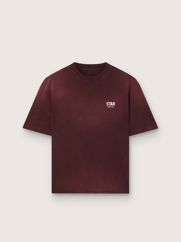 Golden Goose - Unisex T-shirt in burgundy cotton jersey with logo in 