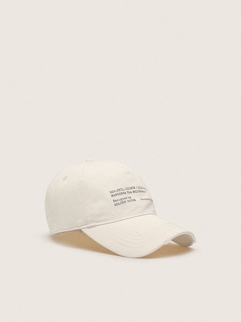 Golden Goose - Casquette de baseball en coton blanc antique avec inscriptions vintage in 