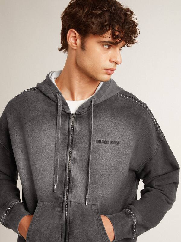 Golden Goose - Sprayed effect anthracite sweatshirt with studs in 