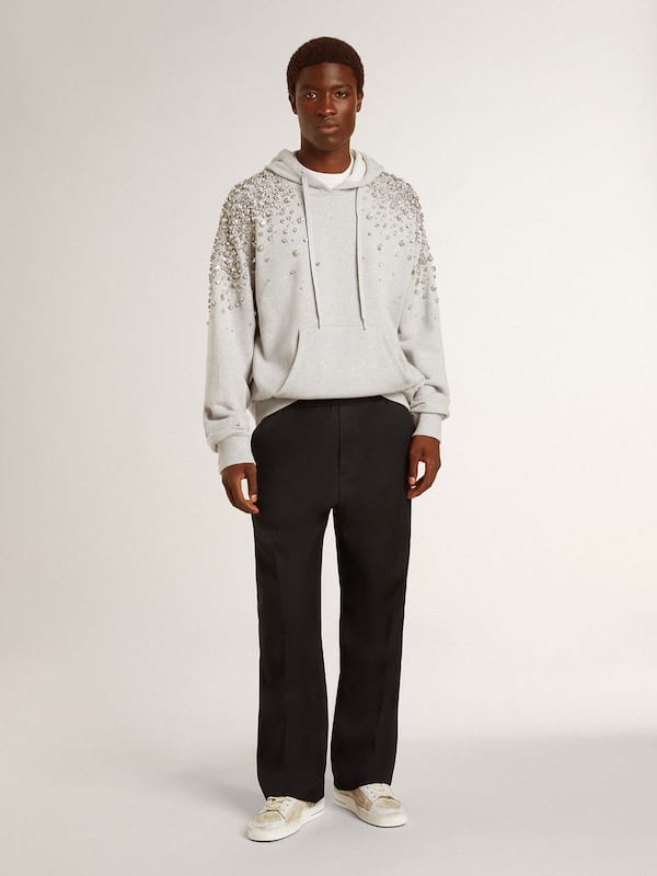 Golden Goose - Gray hooded sweatshirt with crystal decoration  in 