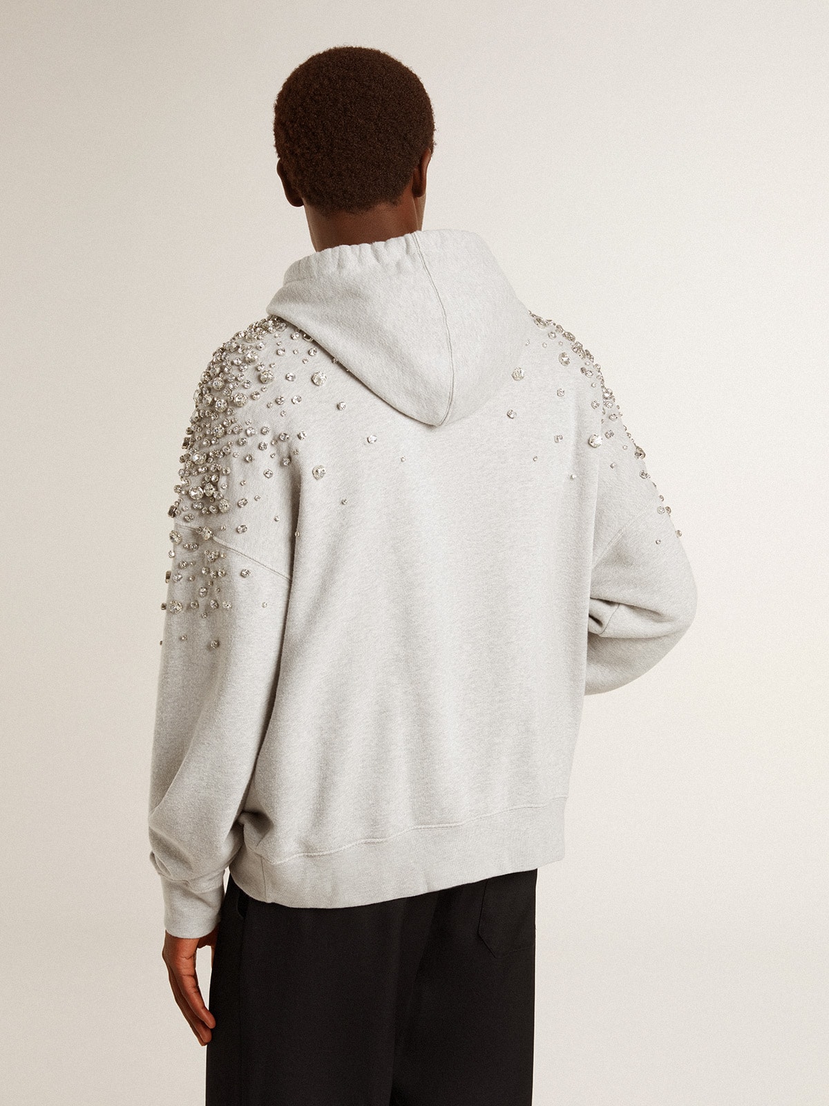 Golden Goose - Sweat-shirt à capuche gris avec application de cristaux in 