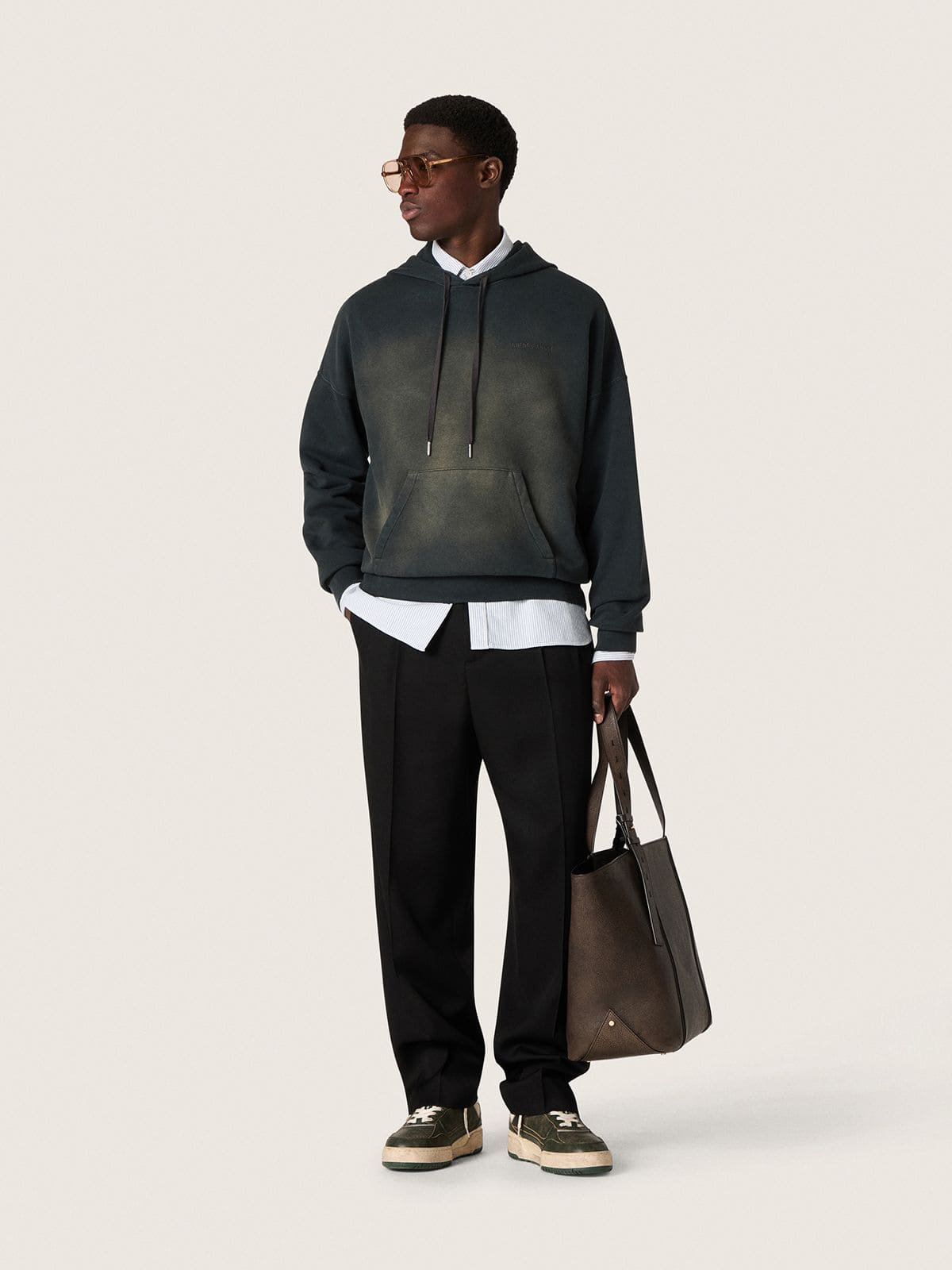 Golden Goose - Sweat-shirt à capuche unisexe en coton noir avec effet décoloré in 