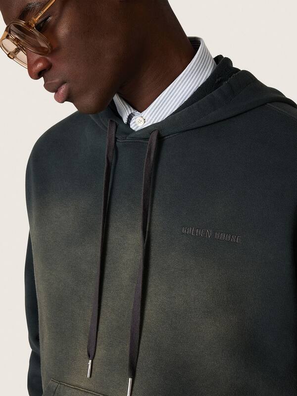 Golden Goose - Unisex hooded sweatshirt in black cotton with a bleached effect in 