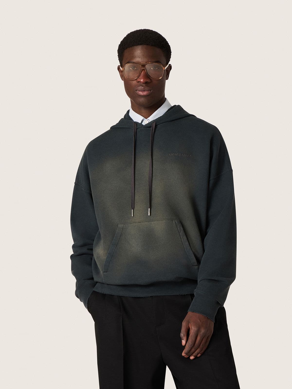 Golden Goose - Sweat-shirt à capuche unisexe en coton noir avec effet décoloré in 