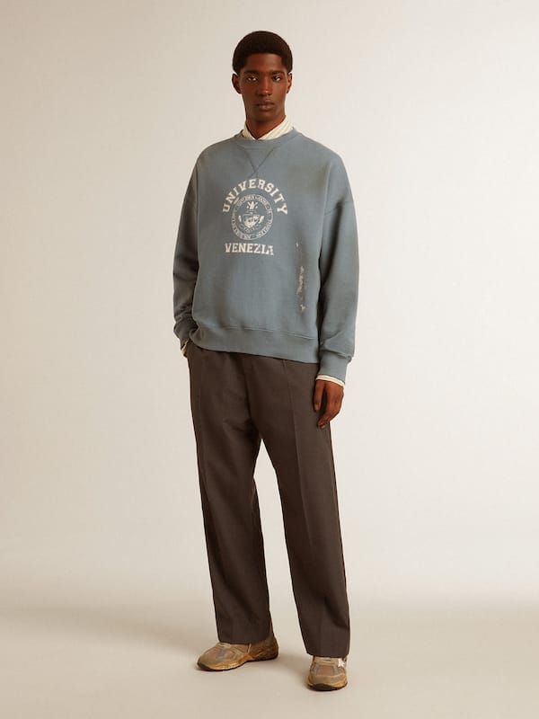 Golden Goose - Oversized sweatshirt in baby blue with distressed finish in 