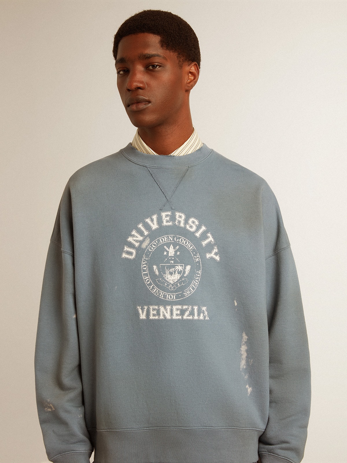 Golden Goose - Oversized sweatshirt in baby blue with distressed finish in 