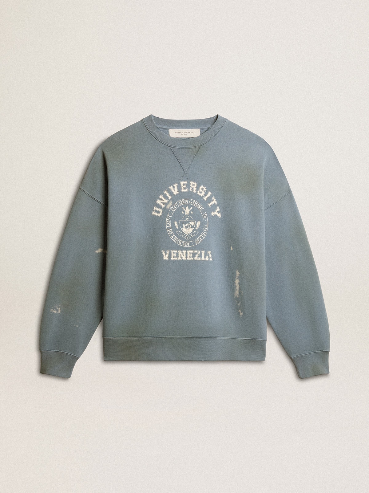 Oversized sweatshirt in baby blue with distressed finish Golden Goose