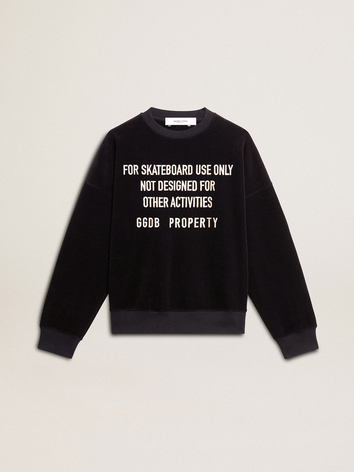 Sweat-shirt noir à encolure ras-du-cou avec inscription brodée — Golden Goose