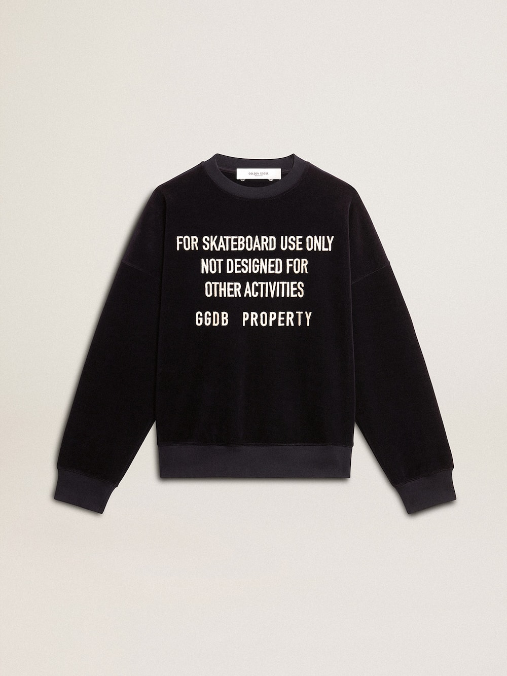 Sweat-shirt noir à encolure ras-du-cou avec inscription brodée — Golden Goose
