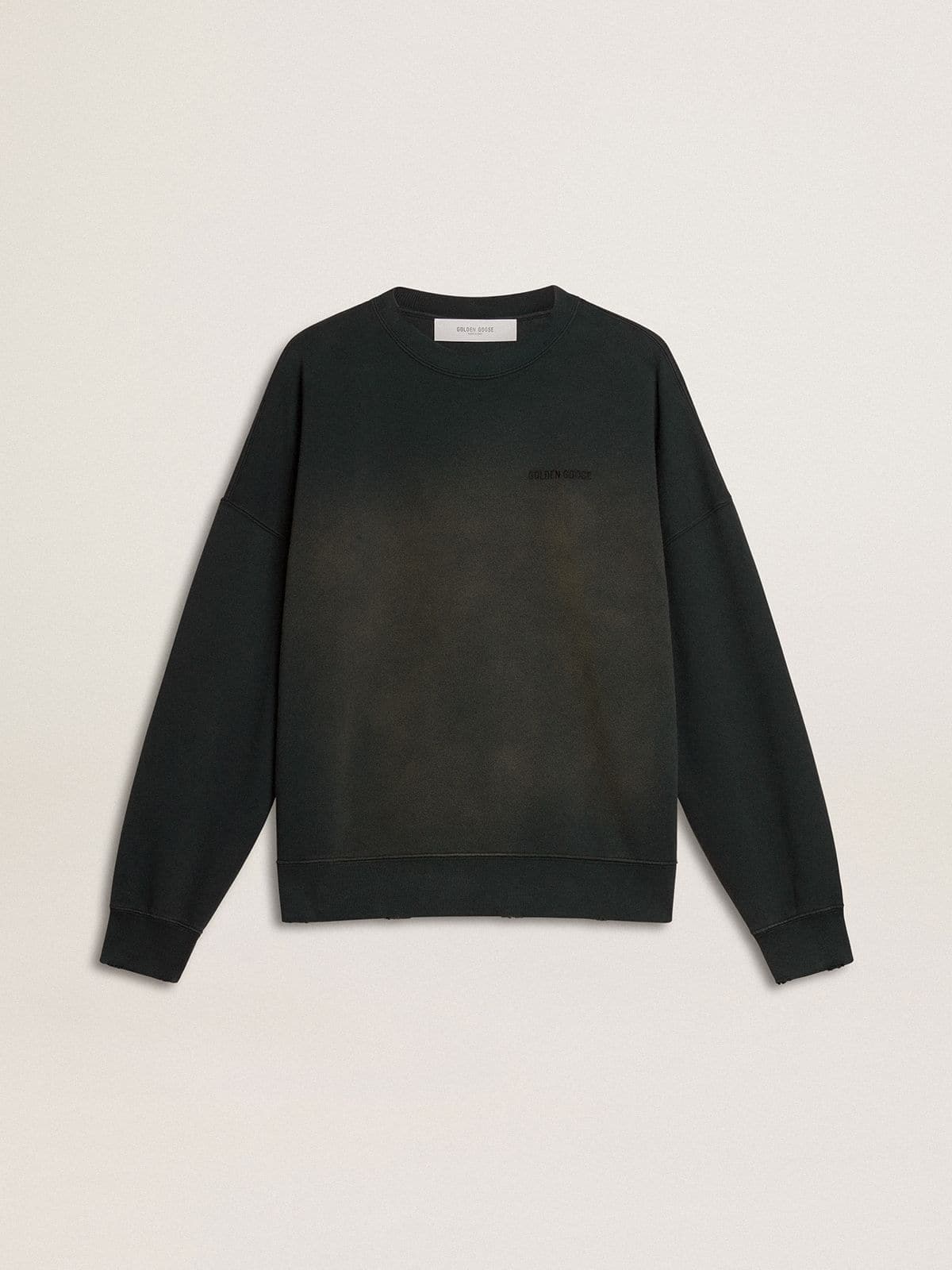 【関税込み】★Golden ★ロゴ スウェットシャツ GUP01938P Unisex sweatshirt in worn black cotton with logo embroidery