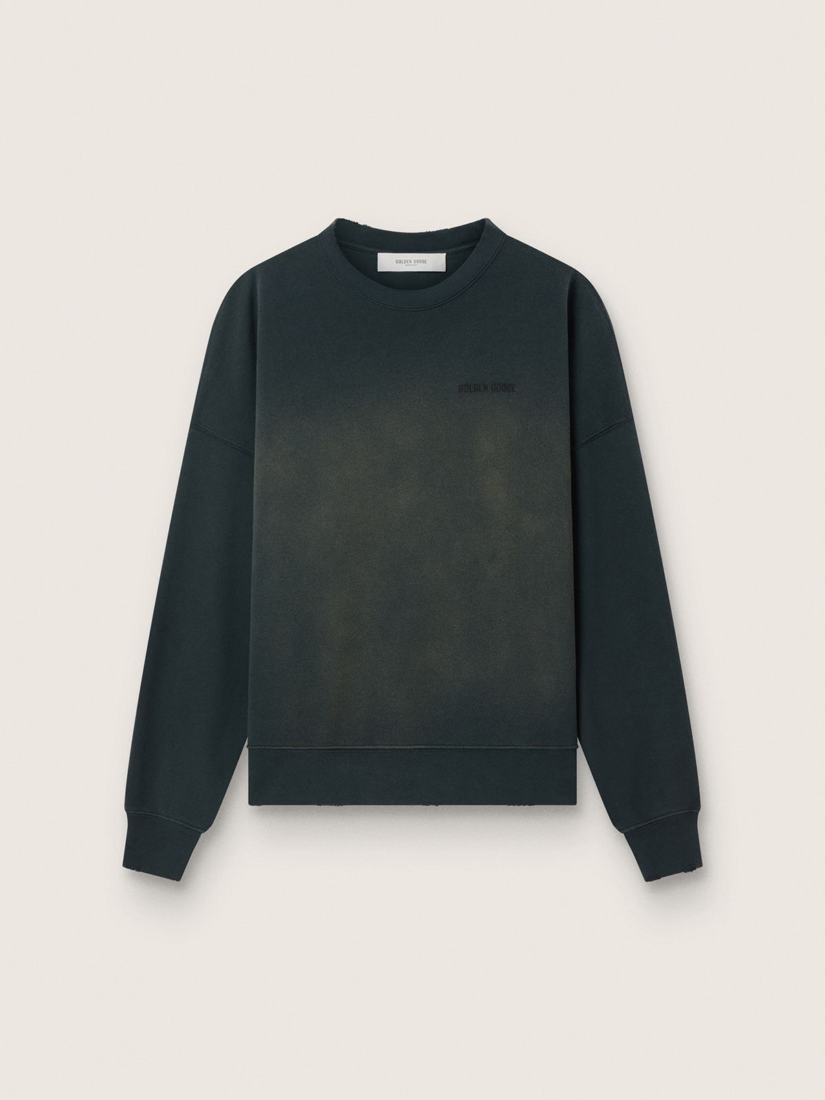 Sweat-shirt unisexe en coton noir vieilli avec broderie griffée — Golden Goose