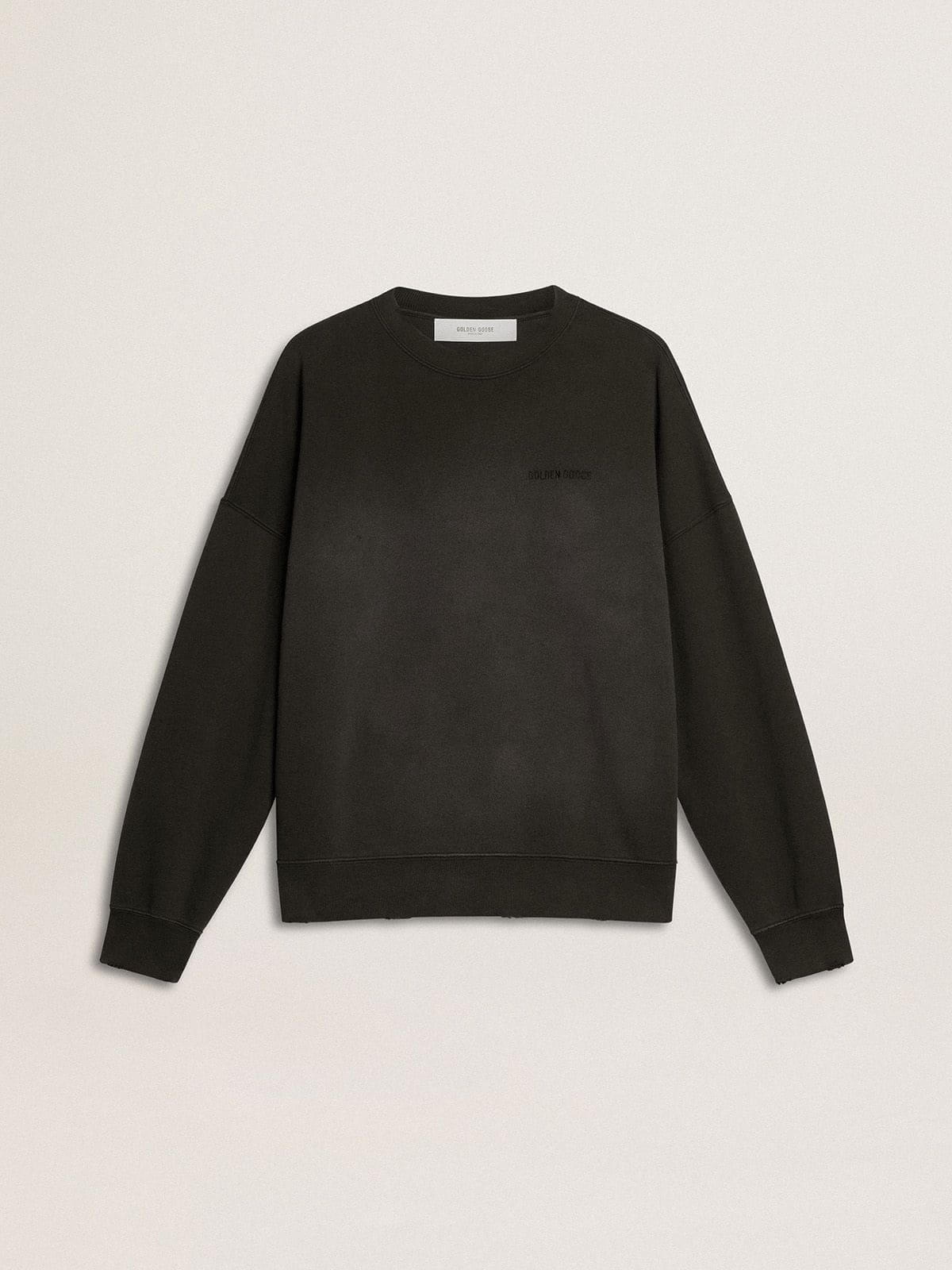 Golden Goose - Unisex sweatshirt in worn black cotton with logo embroidery in 
