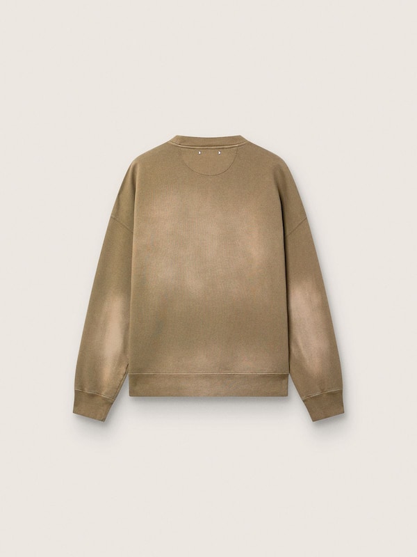 Armeegr&uuml;nes Unisex-Sweatshirt aus Baumwolle in Bleached-Optik mit Sticklogo