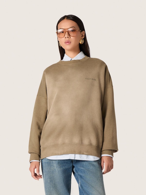 Golden Goose - Unisex sweatshirt in military-green bleached-look cotton with embroidered logo in 