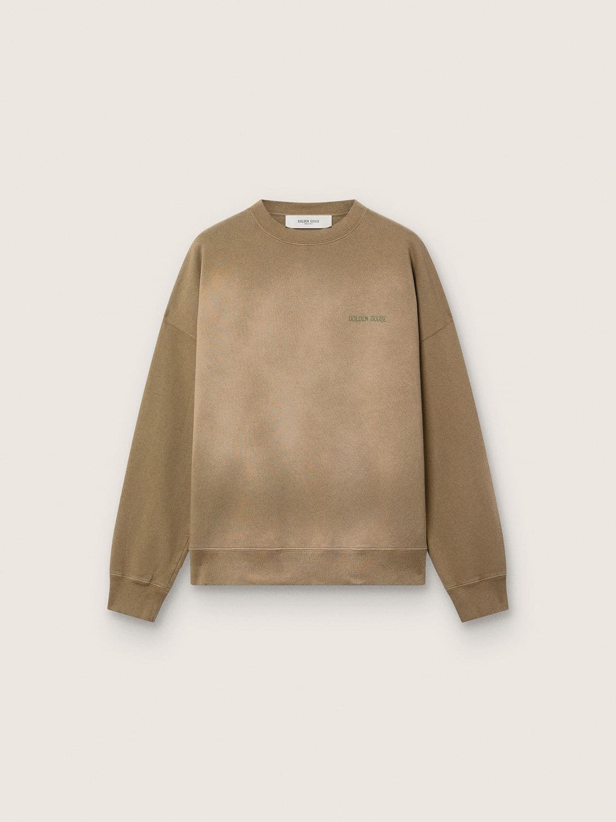 Golden Goose - Armeegr&uuml;nes Unisex-Sweatshirt aus Baumwolle in Bleached-Optik mit Sticklogo in 