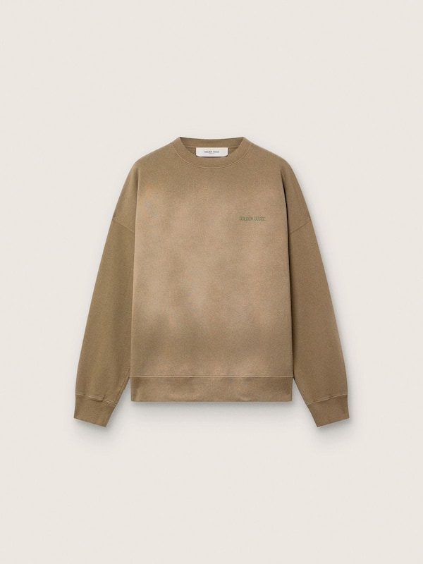 Golden Goose - Unisex sweatshirt in military-green bleached-look cotton with embroidered logo in 