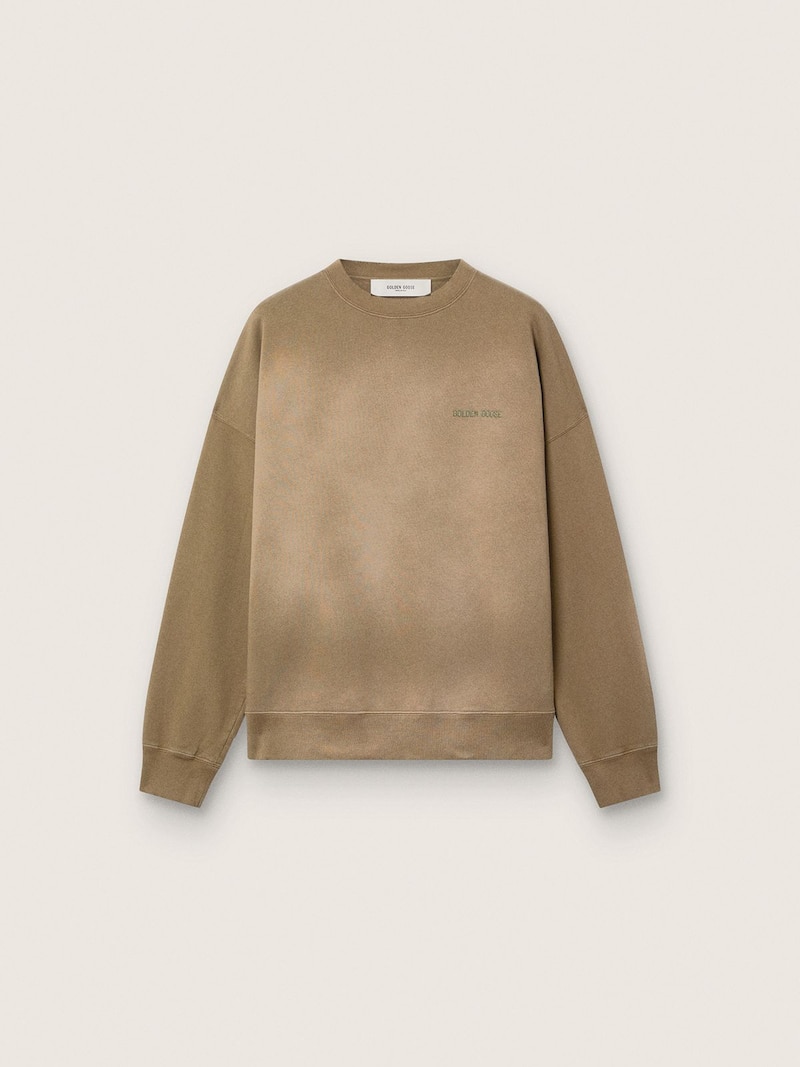 Felpa Unisex in cotone effetto bleached color verde militare con logo ricamato