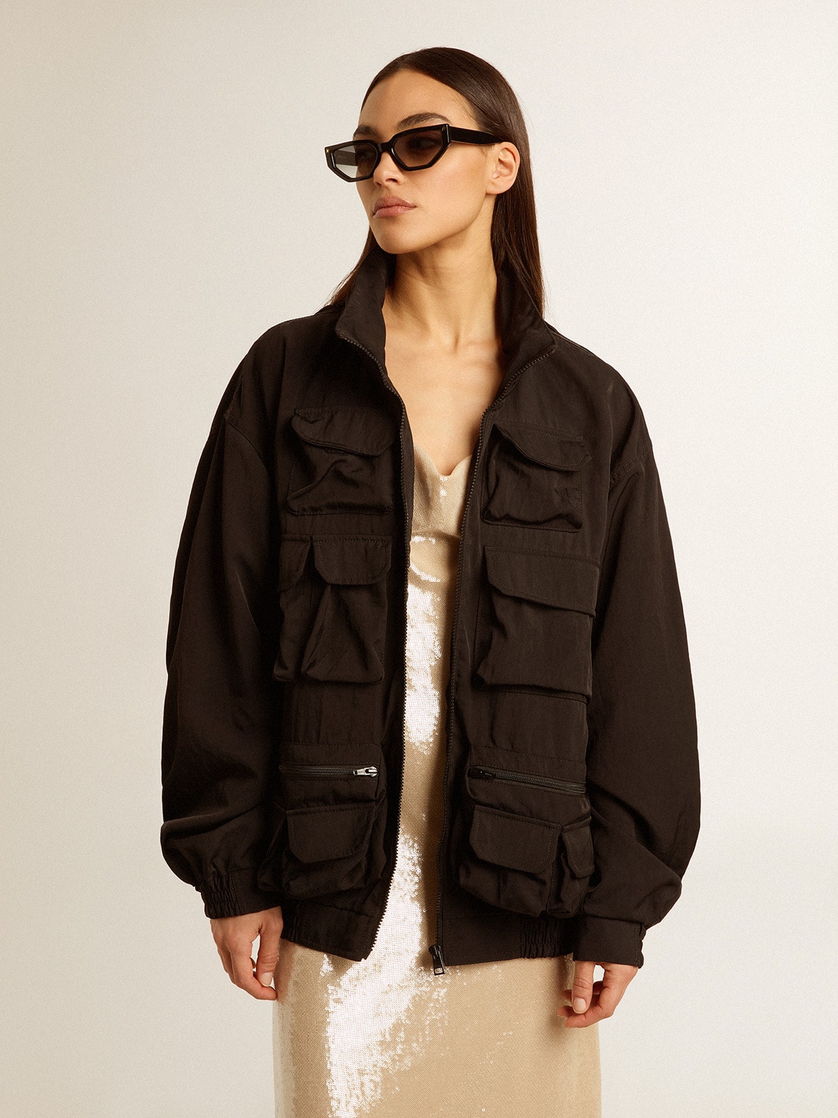 ジャケット GOLDEN  Woman Jacket Black GUP01998P00160890100 Black multi-pocket windcheater