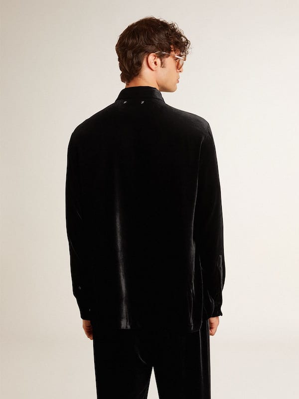 Golden Goose - Velvet-effect black shirt with embroidery in 