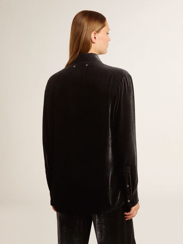 Golden Goose - Velvet-effect black shirt with embroidery in 