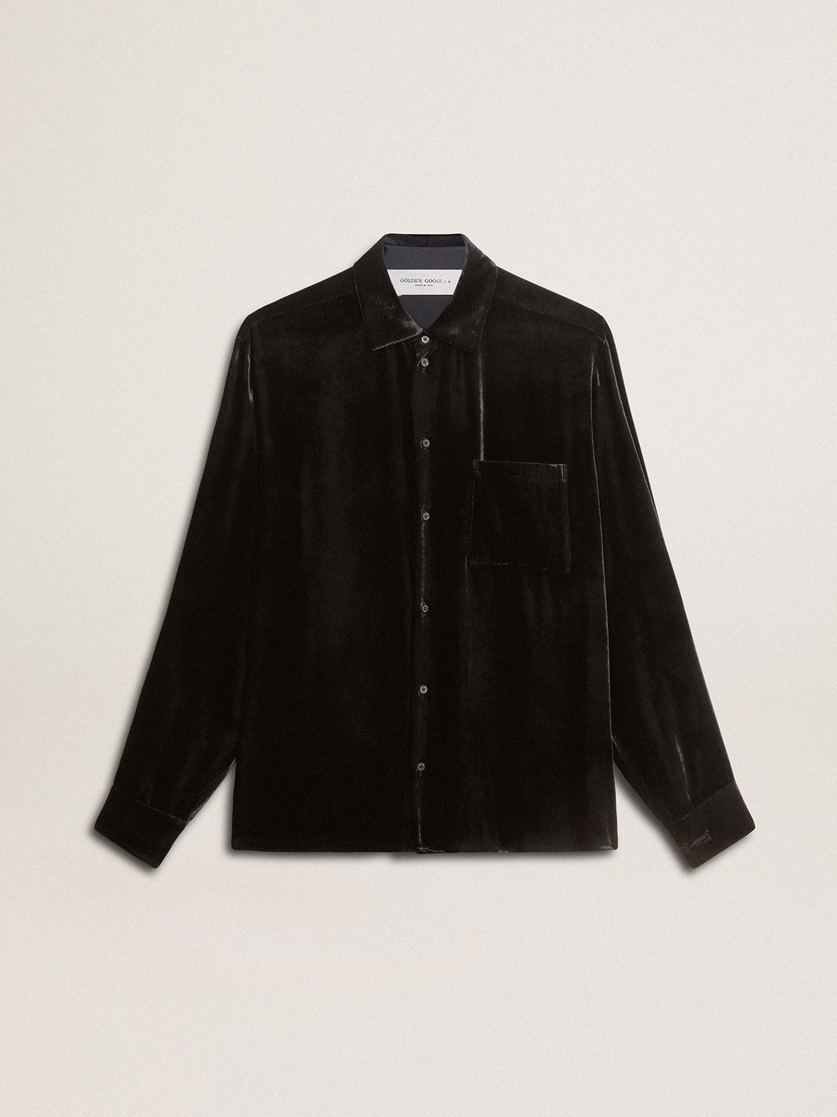 Golden Goose - Velvet-effect black shirt with embroidery in 