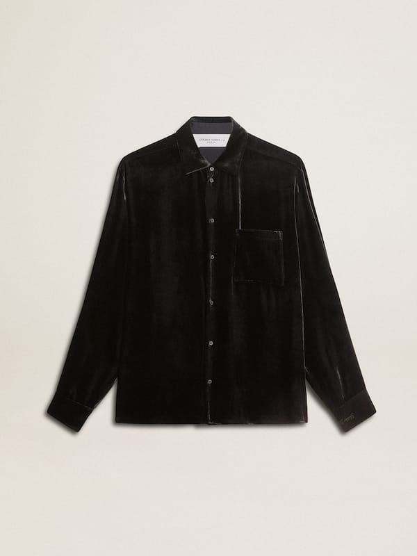 Golden Goose - Velvet-effect black shirt with embroidery in 