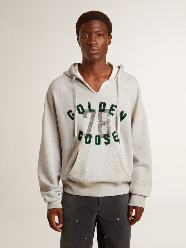 Golden Goose - Hooded sweatshirt in worn gray with embroidered vintage logo in 