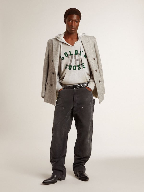 Golden Goose - Hooded sweatshirt in worn gray with embroidered vintage logo in 