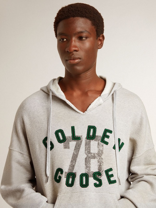 Golden Goose - Hooded sweatshirt in worn gray with embroidered vintage logo in 