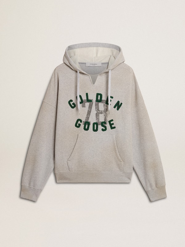 Golden Goose - Hooded sweatshirt in worn gray with embroidered vintage logo in 