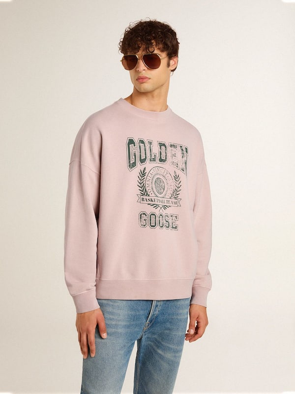 Golden Goose - Old rose unisex round neck sweatshirt with green logo print in 