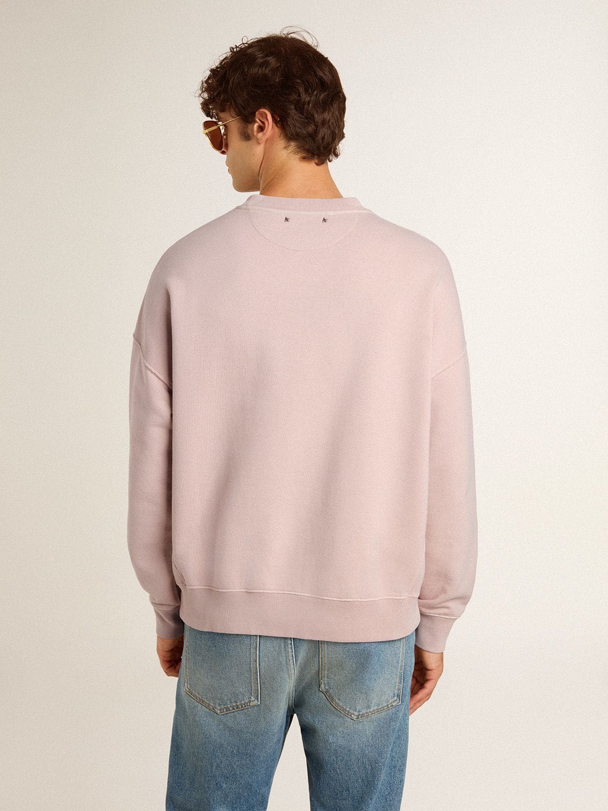 Golden Goose - Old rose unisex round neck sweatshirt with green logo print in 
