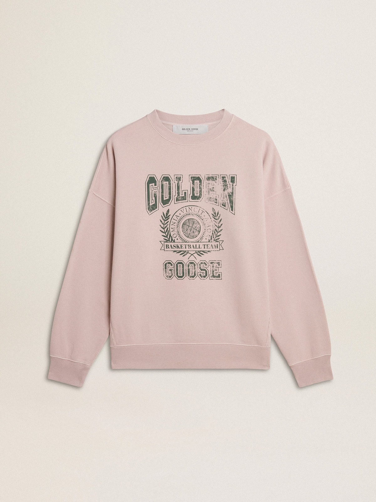 Golden Goose - Old rose unisex round neck sweatshirt with green logo print in 