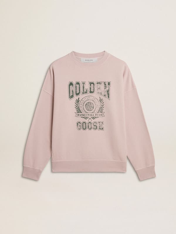 Golden Goose - Old rose unisex round neck sweatshirt with green logo print in 