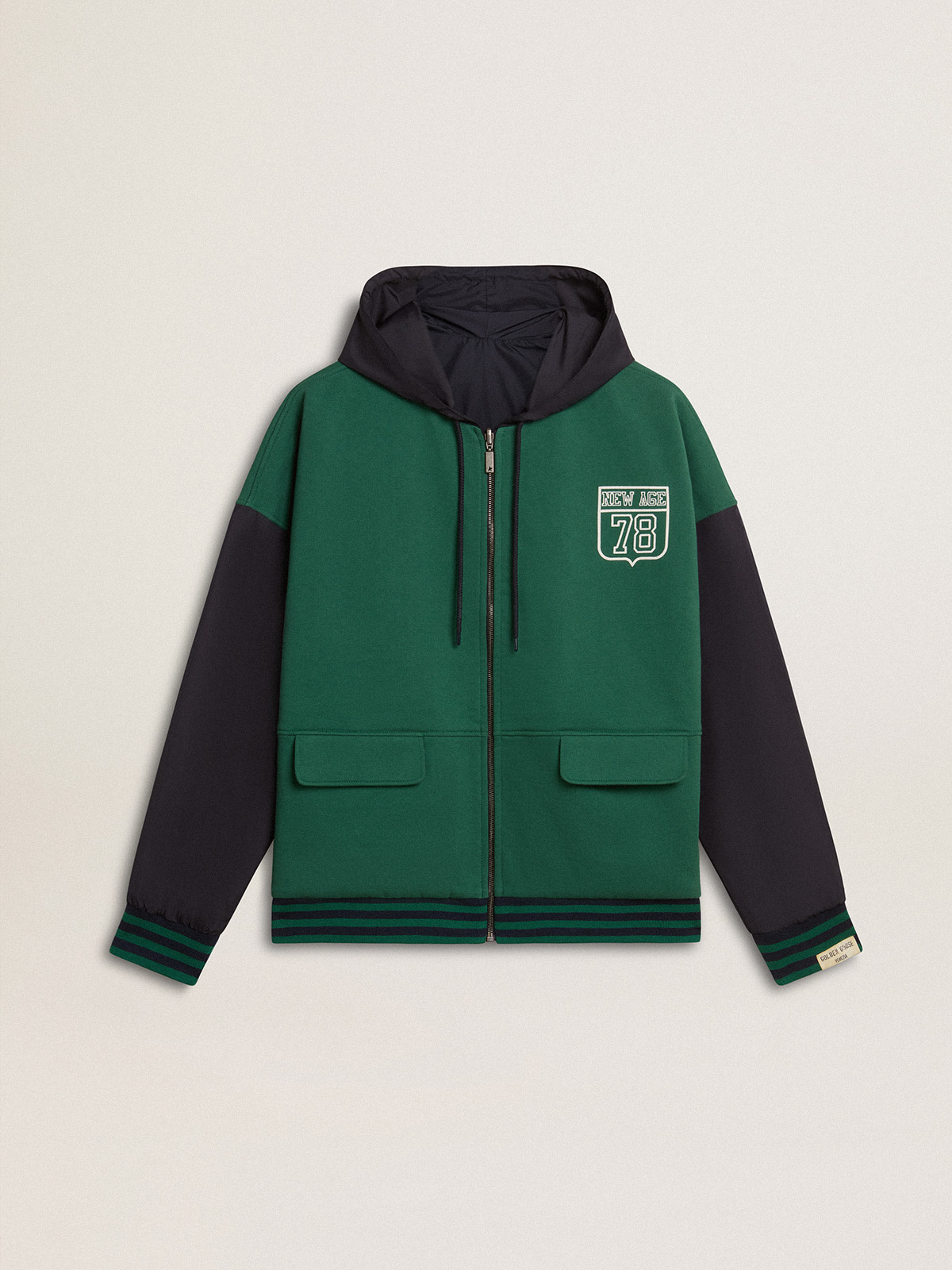 Sweat-shirt réversible vert et bleu à capuche pour homme — Golden Goose