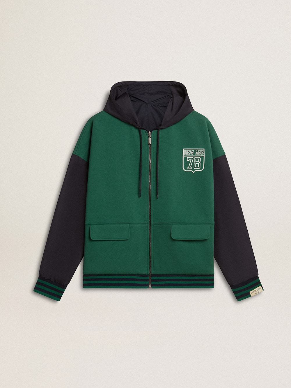 Sweat-shirt réversible vert et bleu à capuche pour homme — Golden Goose