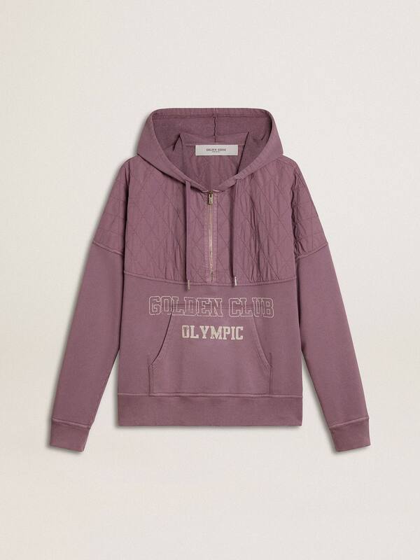 Golden Goose - Unisex mauve cotton sweatshirt with print on the front in 