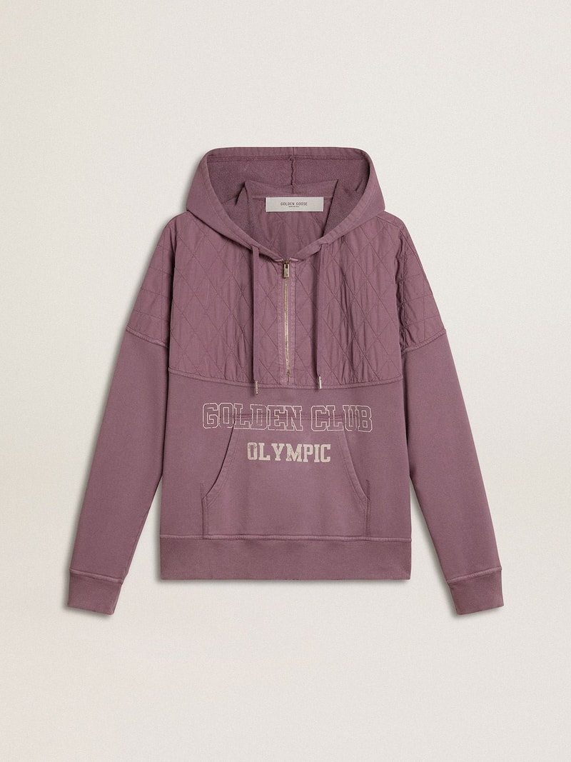 Felpa unisex in cotone color malva con stampa frontale