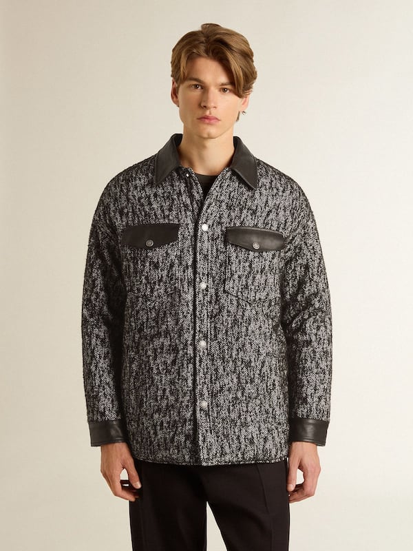 Golden Goose - Gray herringbone jacket with black leather details in 