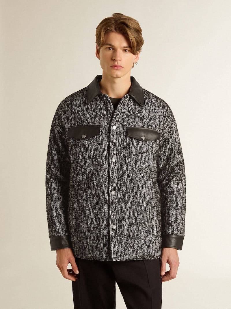 Golden Goose - Graue Fischgratjacke mit Details aus schwarzem Leder in 