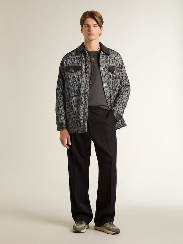 Golden Goose - Gray herringbone jacket with black leather details in 