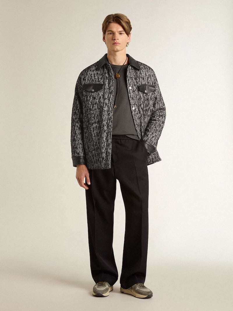 Golden Goose - Graue Fischgratjacke mit Details aus schwarzem Leder in 