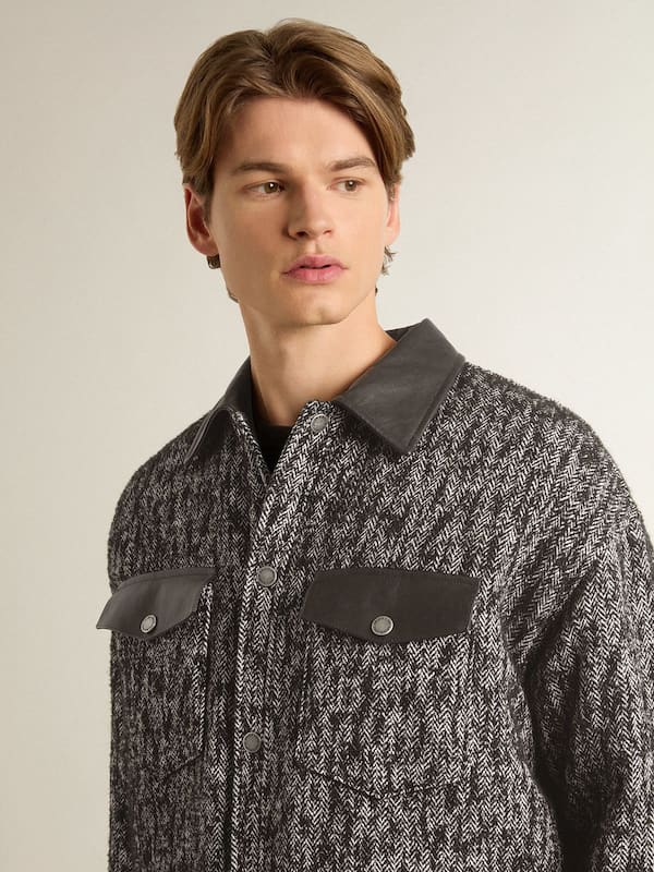 Golden Goose - Gray herringbone jacket with black leather details in 