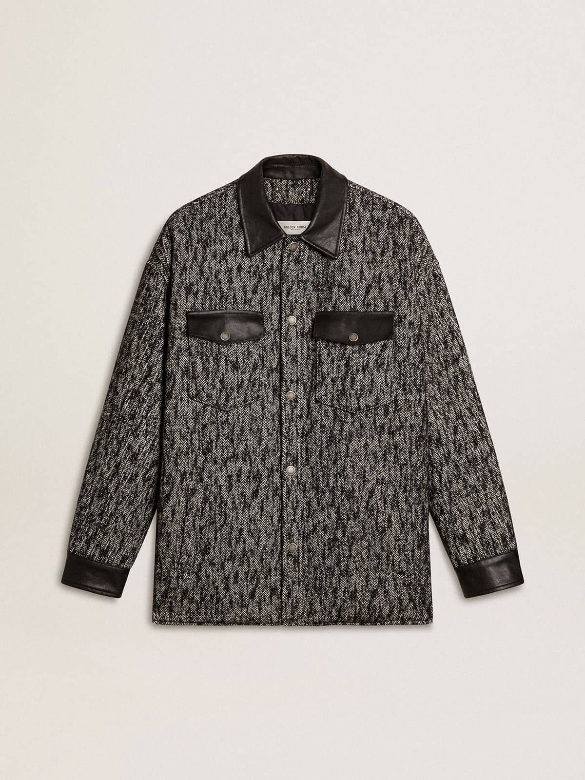 Golden Goose - Chaqueta con motivo espina de pez gris con detalles de piel negra in 